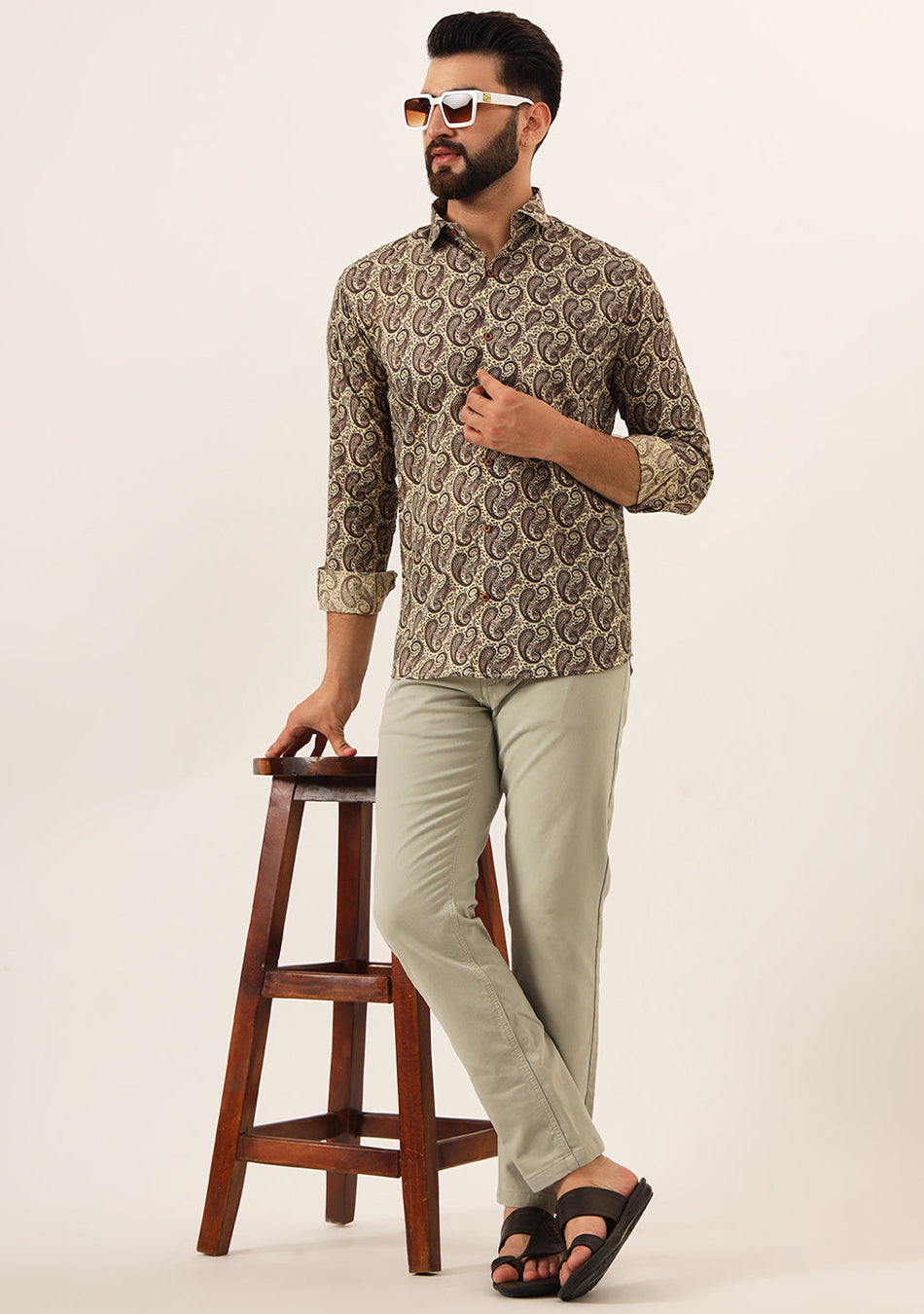 Brown Paisley Print Pure Cotton Regular Fit Casual Shirt