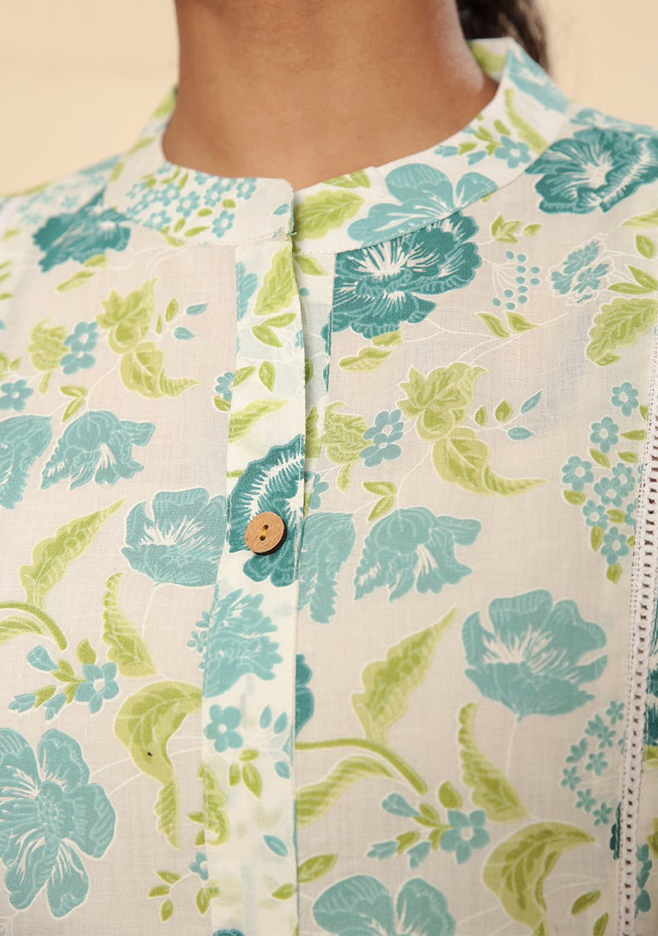White Floral Printed A-Line Kurta