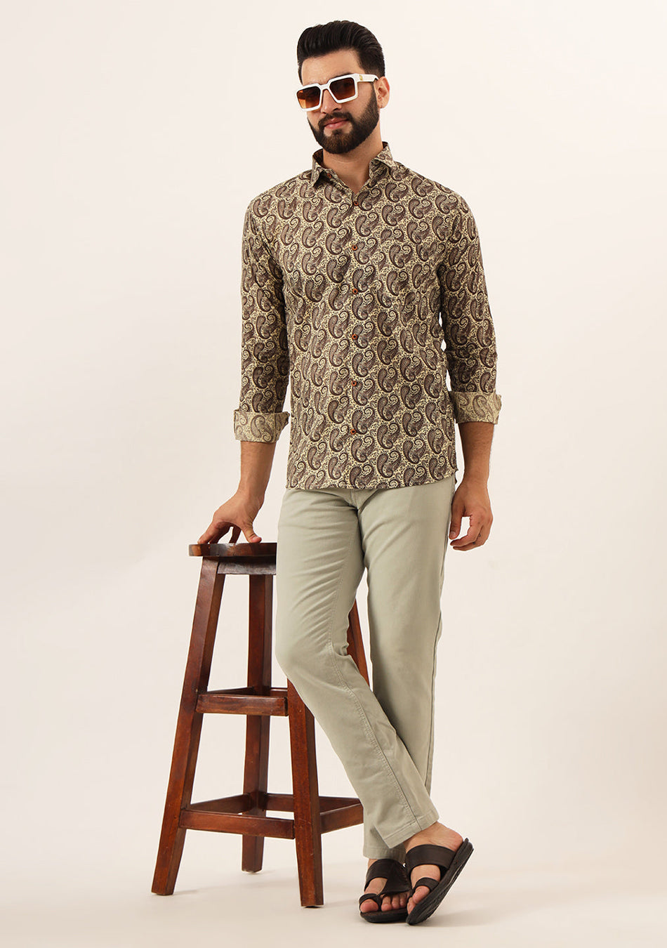 Brown Paisley Print Pure Cotton Regular Fit Casual Shirt