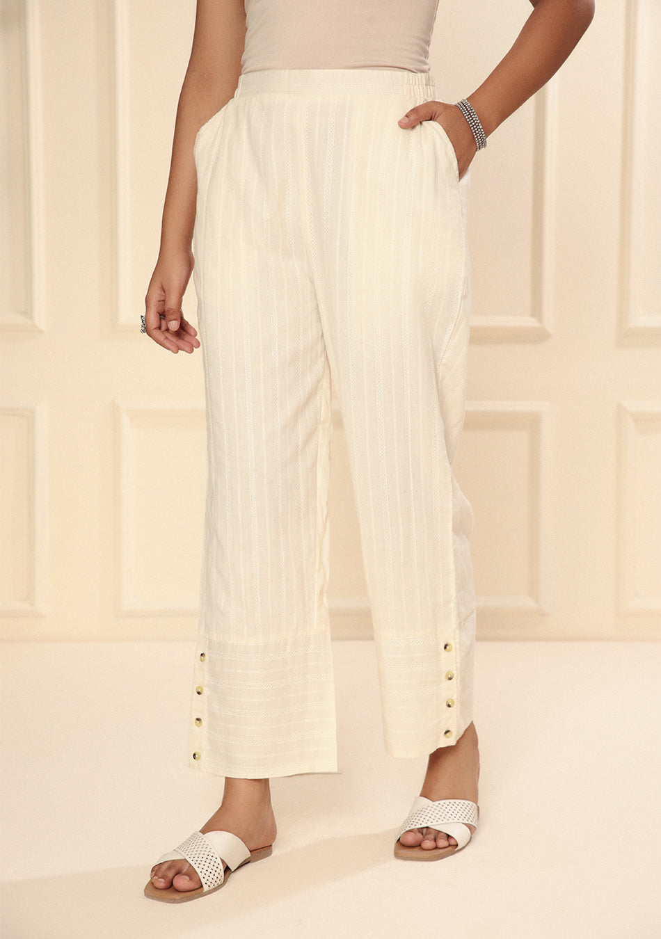 WHITE DOBBY PANT WITH LINING