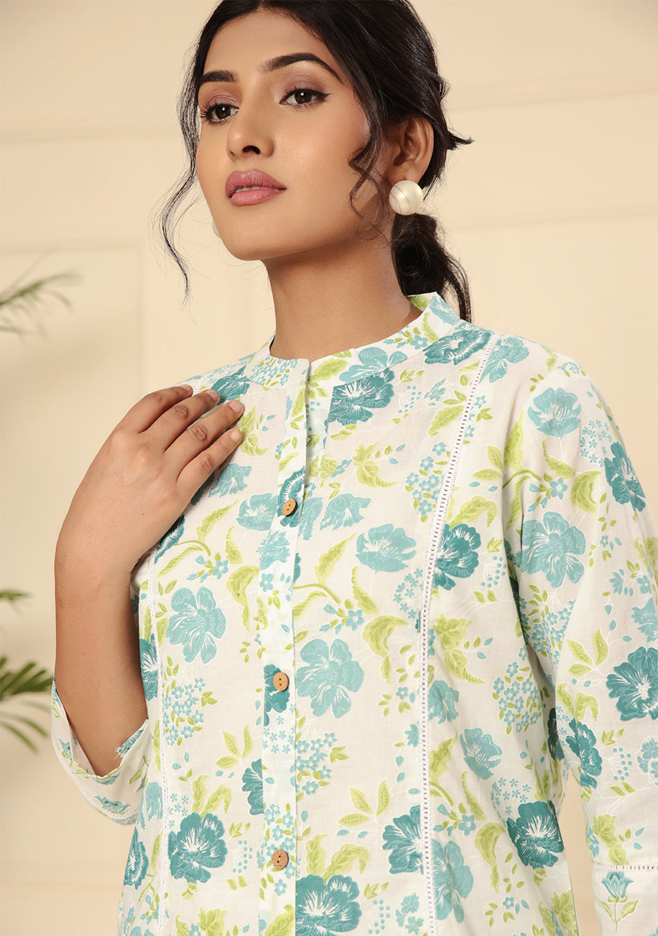 White Floral Printed A-Line Kurta