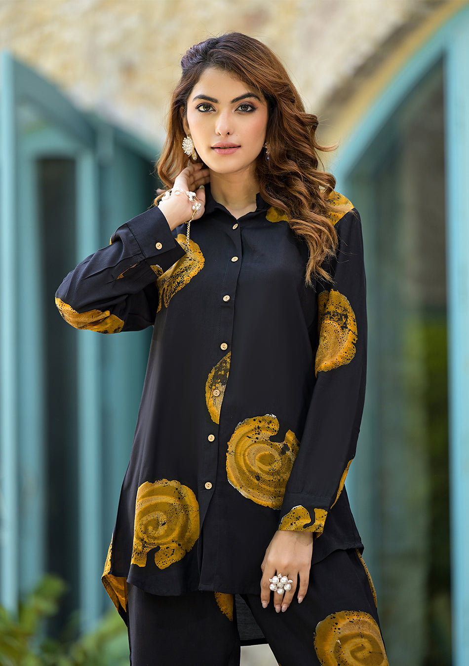 Black & Brown HandBlock Straight Muslin Co-Ord Set for Women