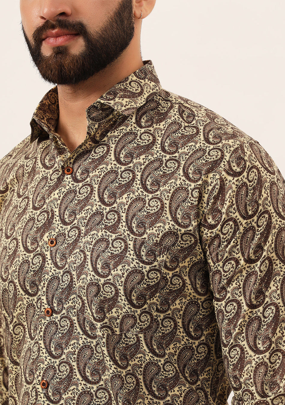 Brown Paisley Print Pure Cotton Regular Fit Casual Shirt