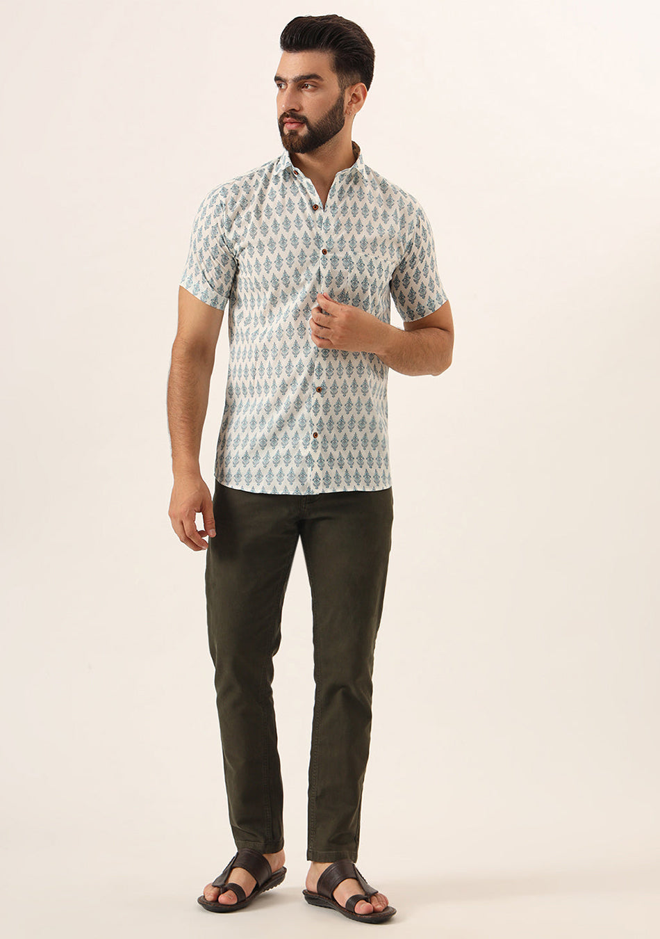 Sky Blue Geometric Pure Cotton Regular Fit Casual Shirt for Men
