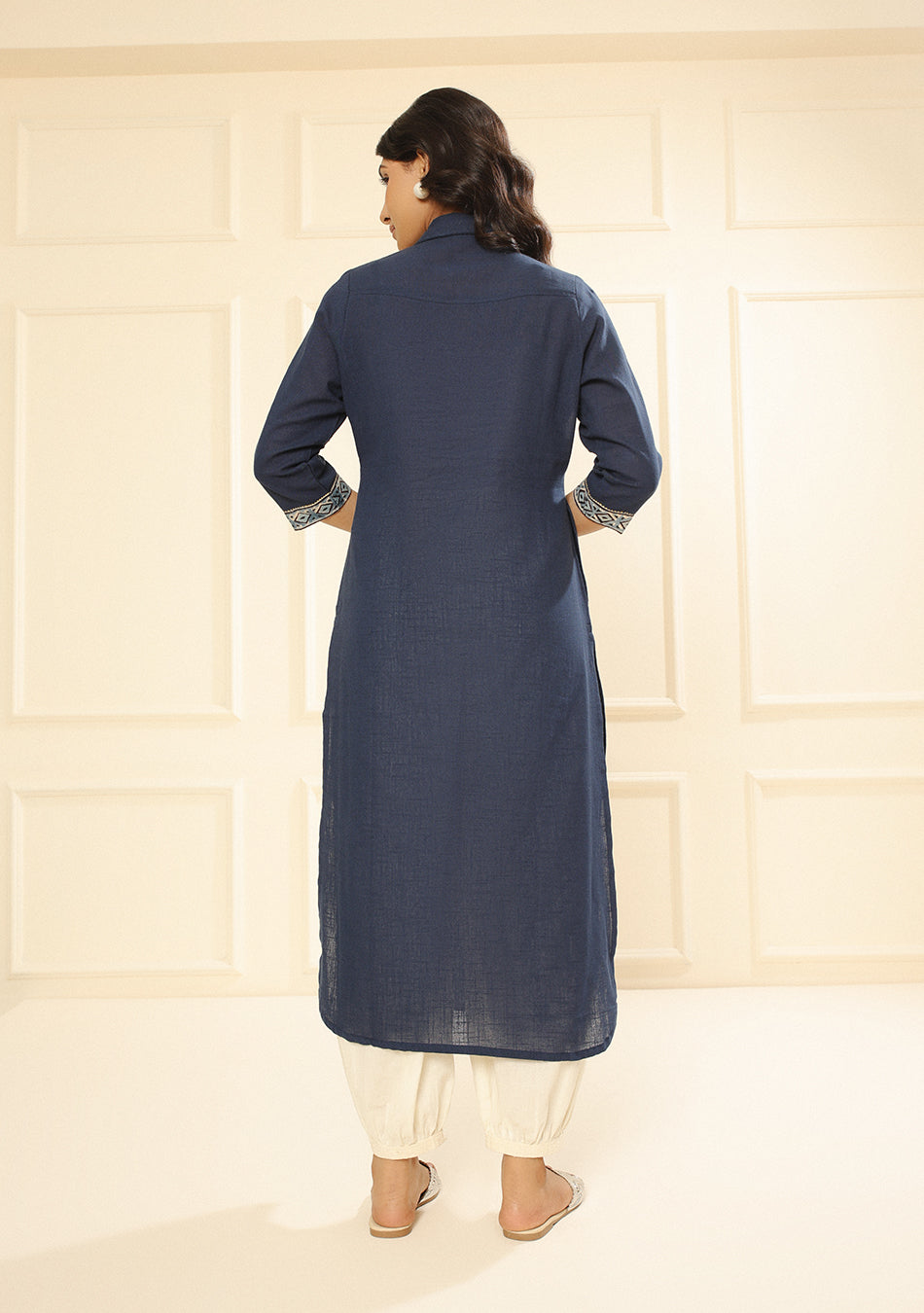 Navy Blue Solid Cotton Kurta