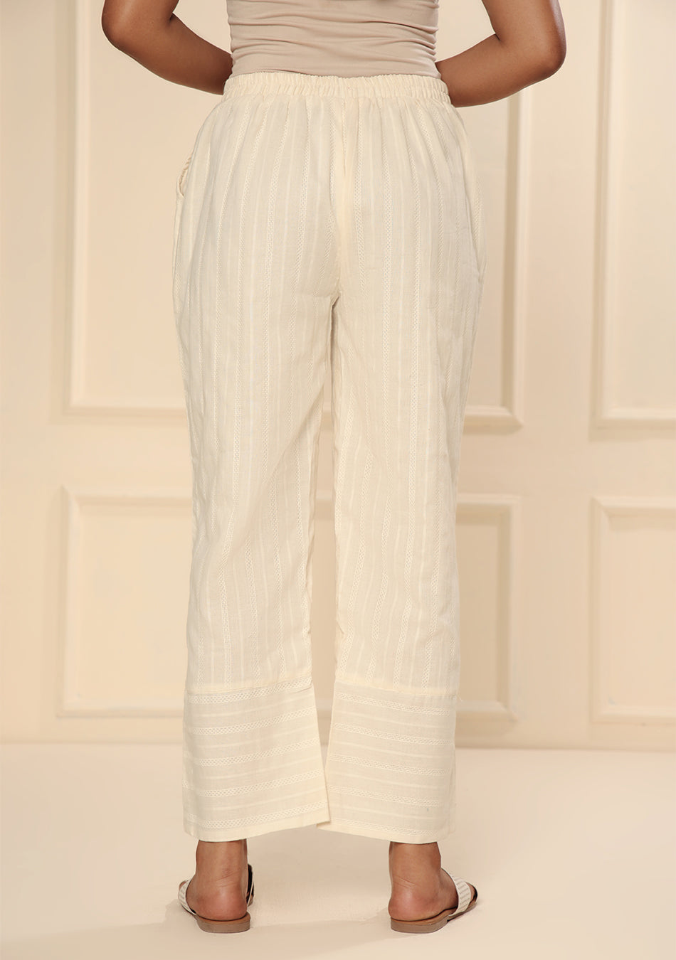 WHITE DOBBY PANT WITH LINING