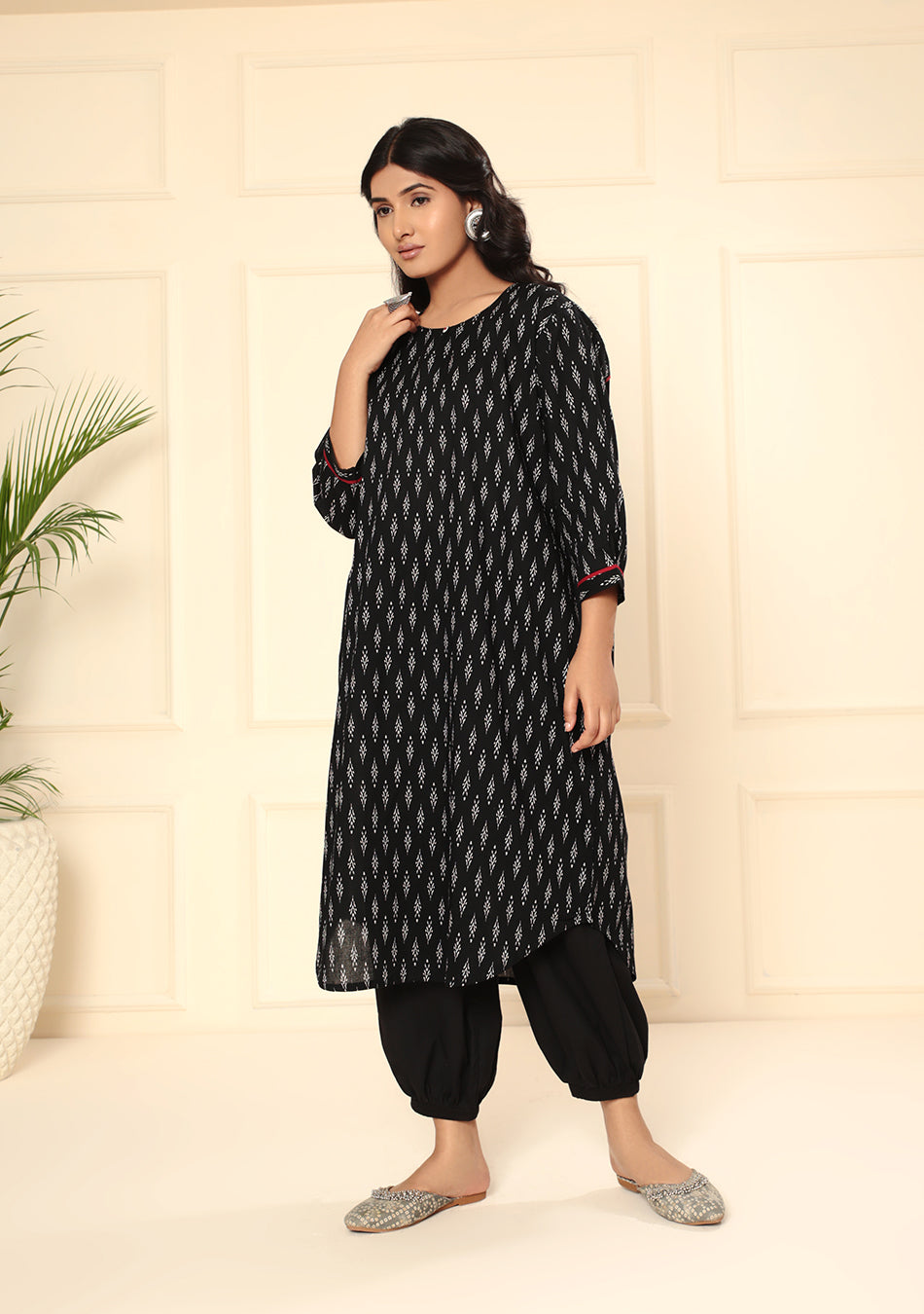 Boho Style Black Print Kurta