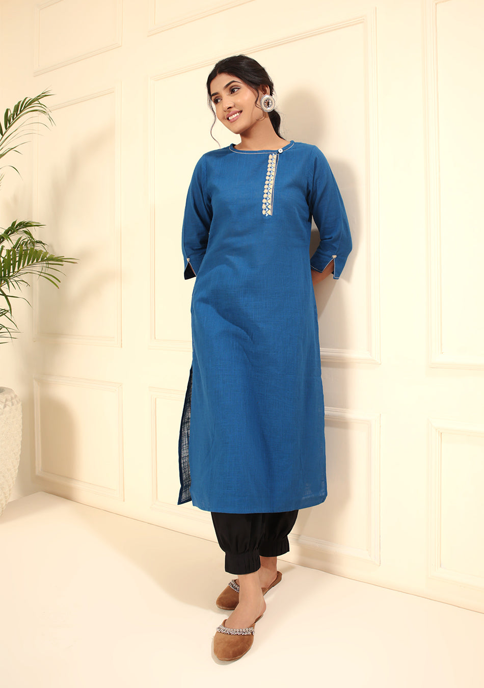 Elegant Blue Solid Cotton Kurta