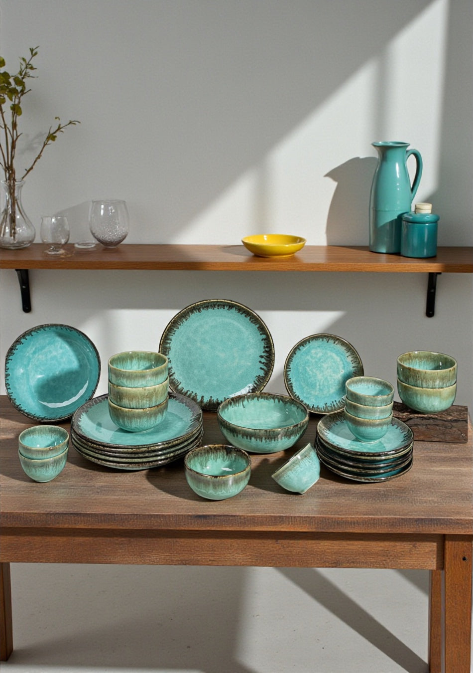 Aquamarine Seaweed Dinnerset - Set of 26