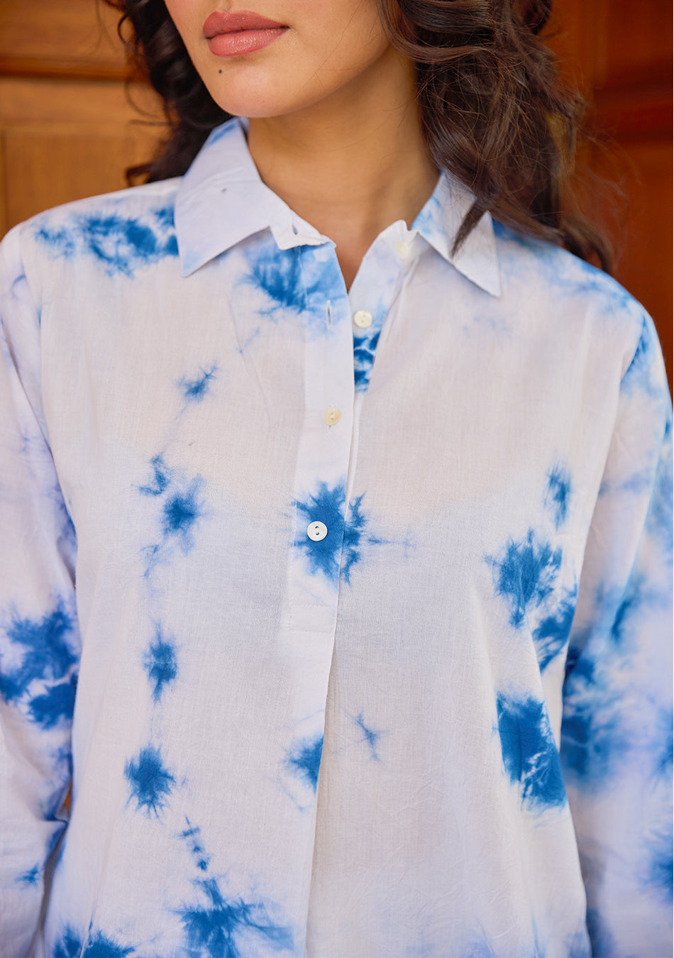 Blue and White Tie-Dye Pattern Kurta with Cuffed Pant Set