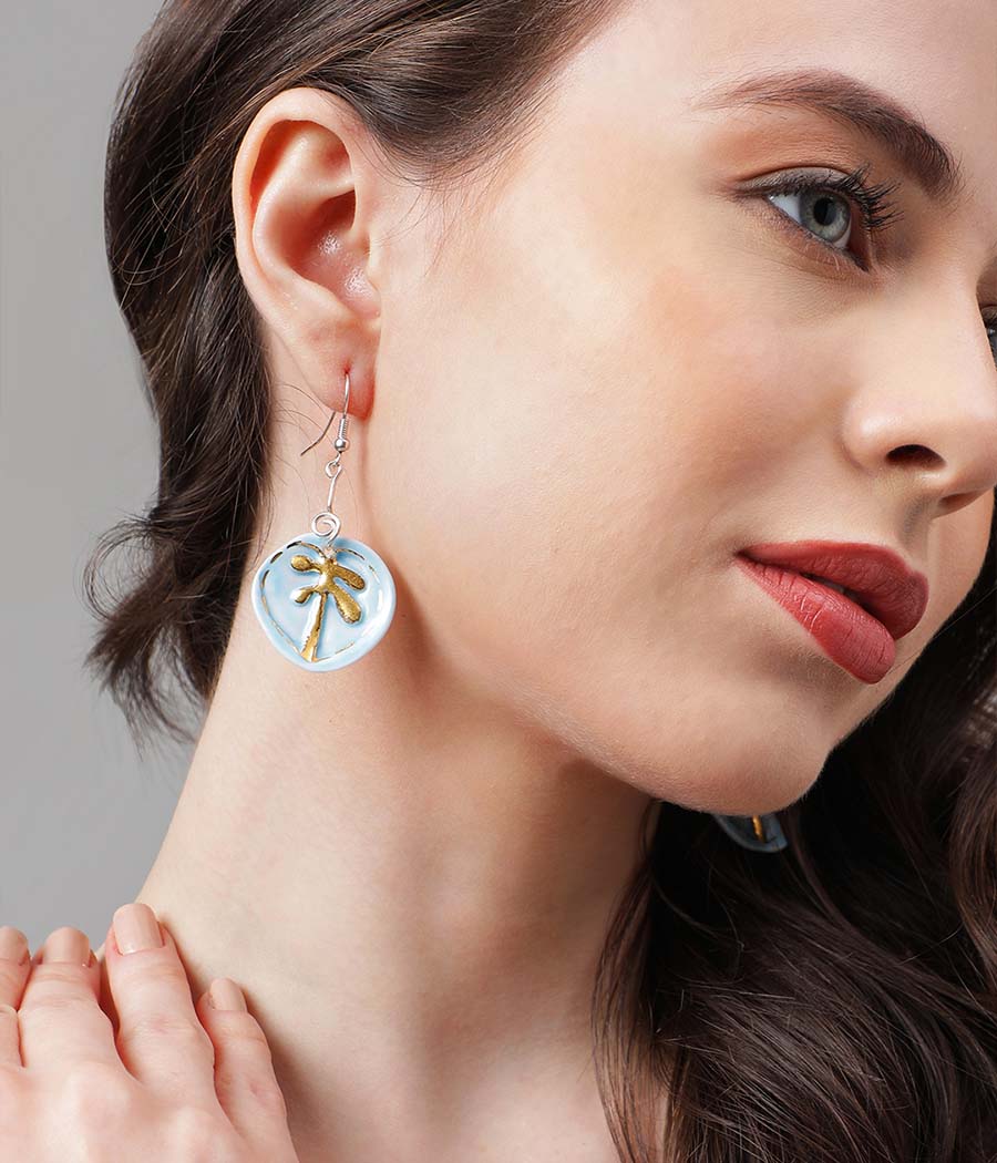 Sky Blue Palm Leaf Earrings