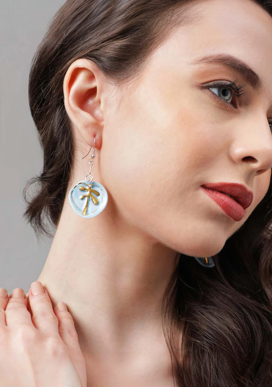 Sky Blue Palm Leaf Earrings