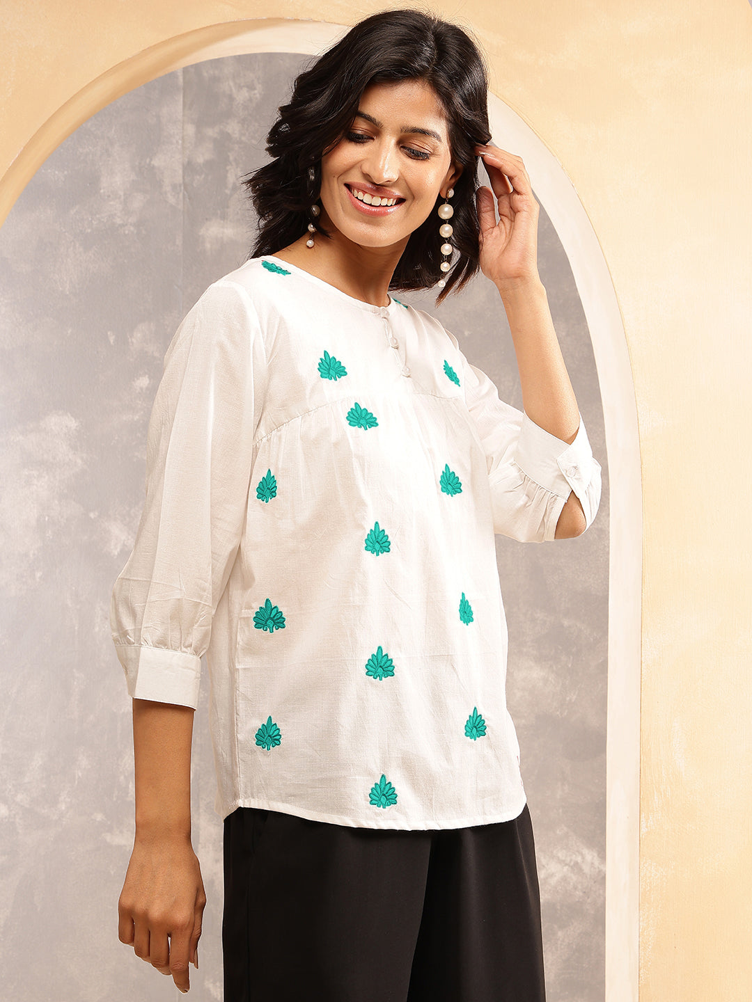 Turquoise floral Pop Top