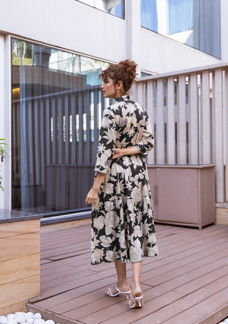 Black Botanical Tier Dress