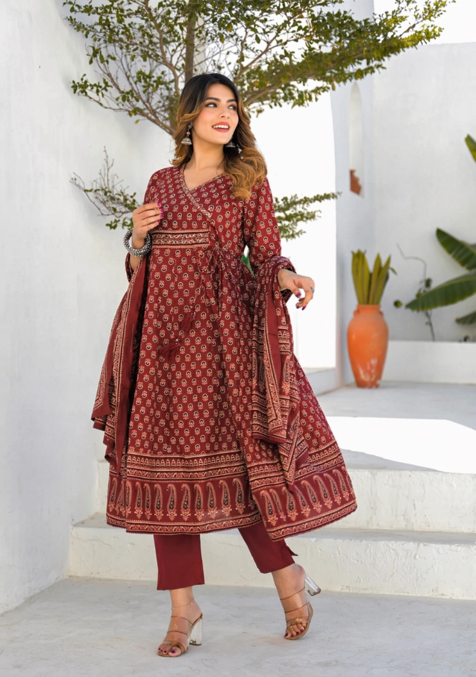 Aravalii Crimson Bloom Heritage Anarkali Set
