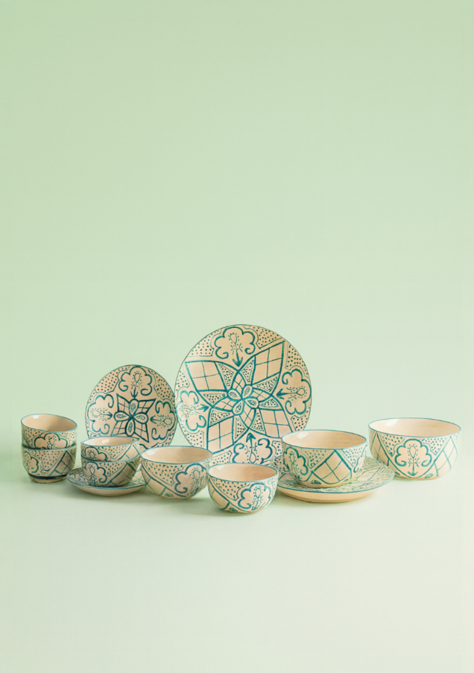 Aquamarine Mandala Dinnerset - Set of 8