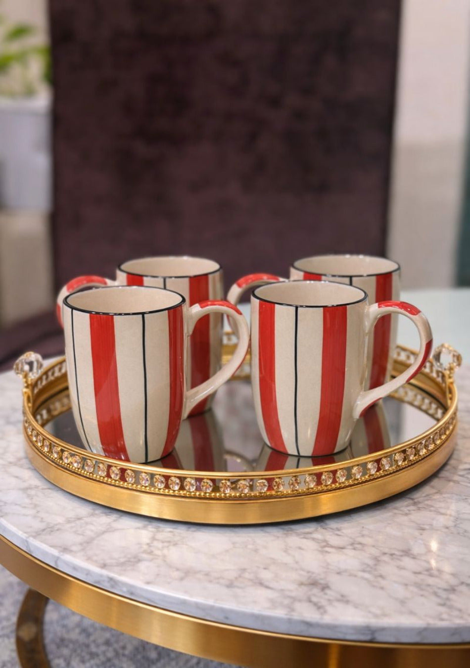 ARAVALII HANDCRAFTED RED STRIPED MUG