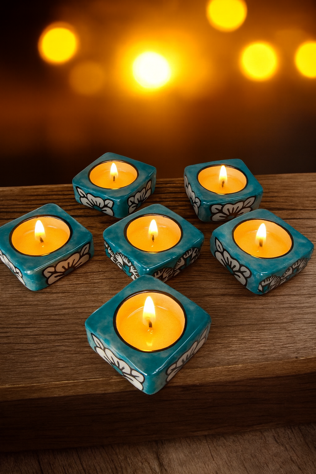 Teal handcrafted floral tealight Diya