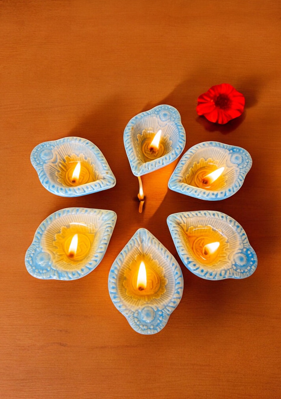 Blue Swastic Diya Set of 6
