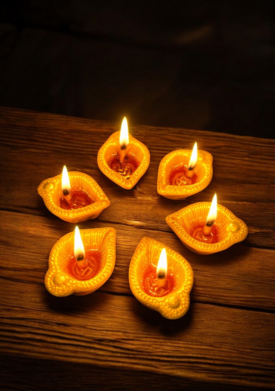Yellow Swastic Diya Set of 6