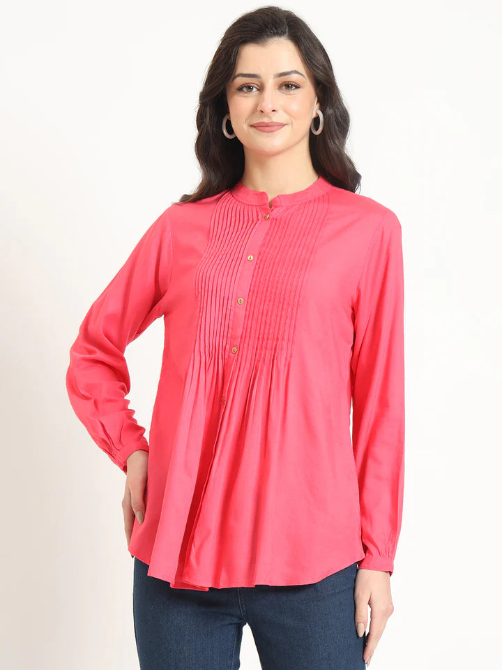 Dark Pink Solid Pintex Top