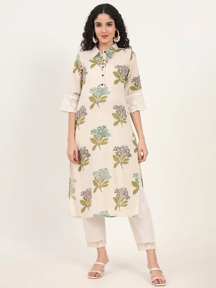 Green Floral Printed Kurta