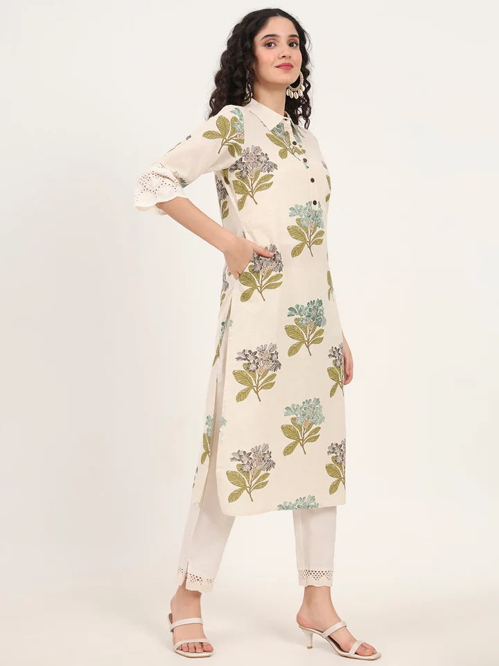 Green Floral Printed Kurta