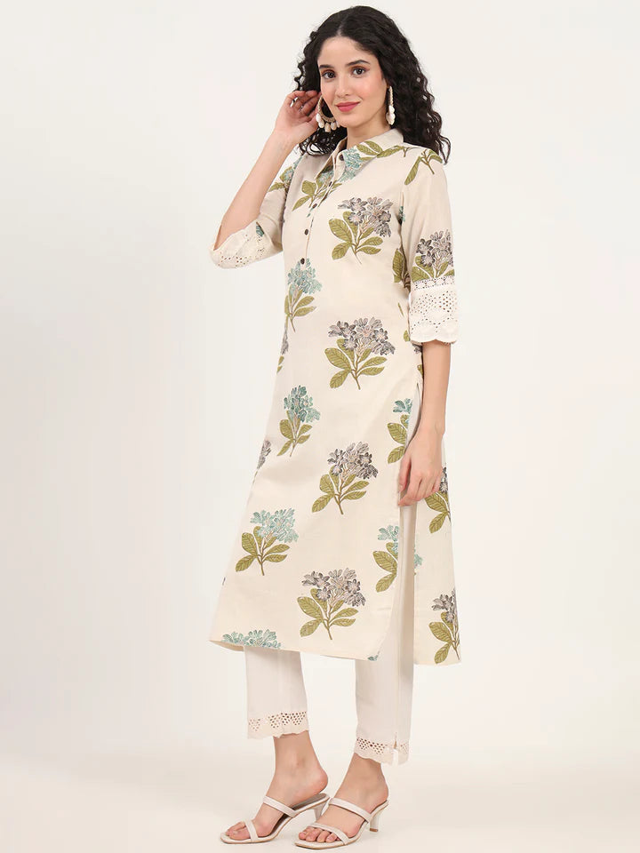 Green Floral Printed Kurta