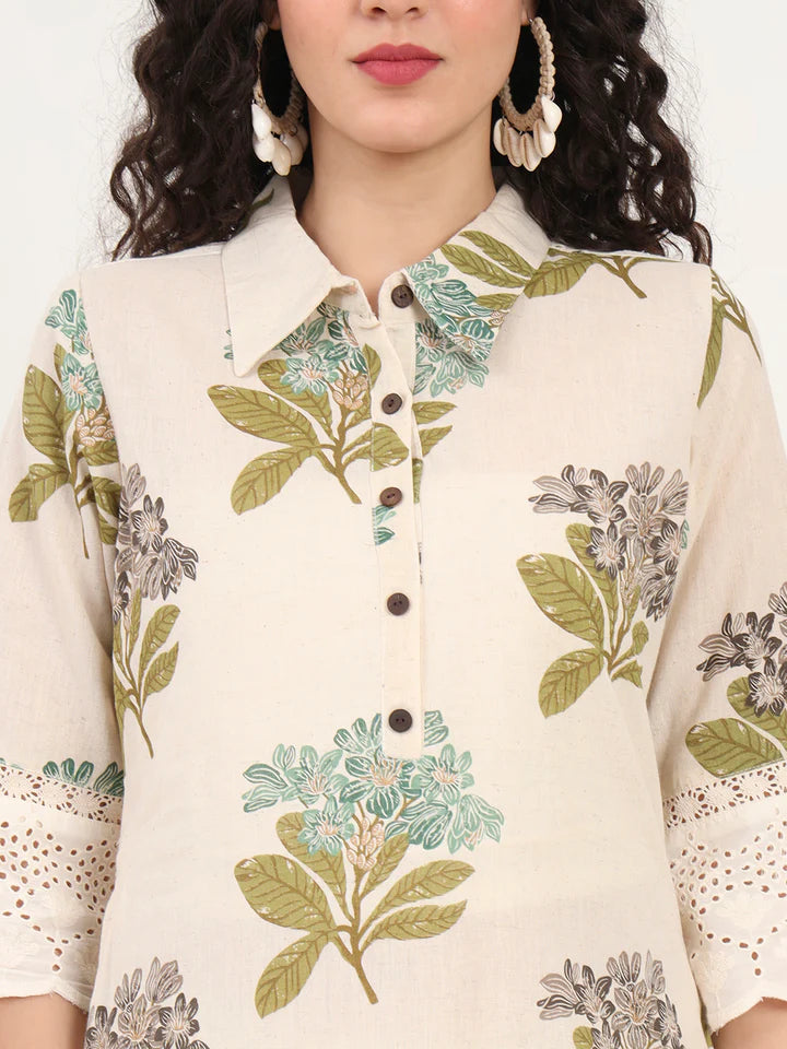 Green Floral Printed Kurta