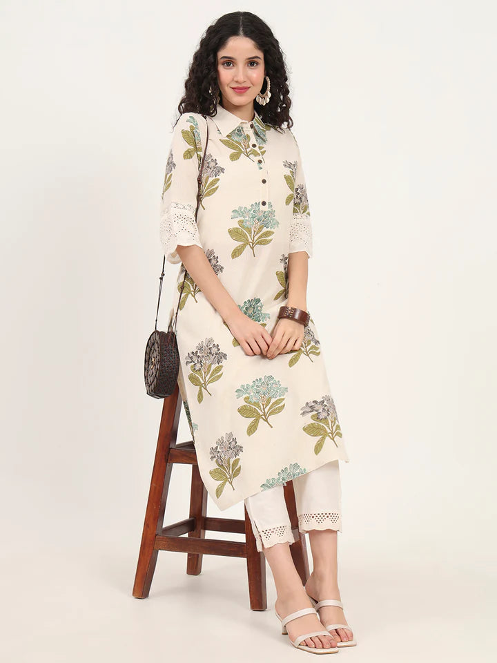 Green Floral Printed Kurta