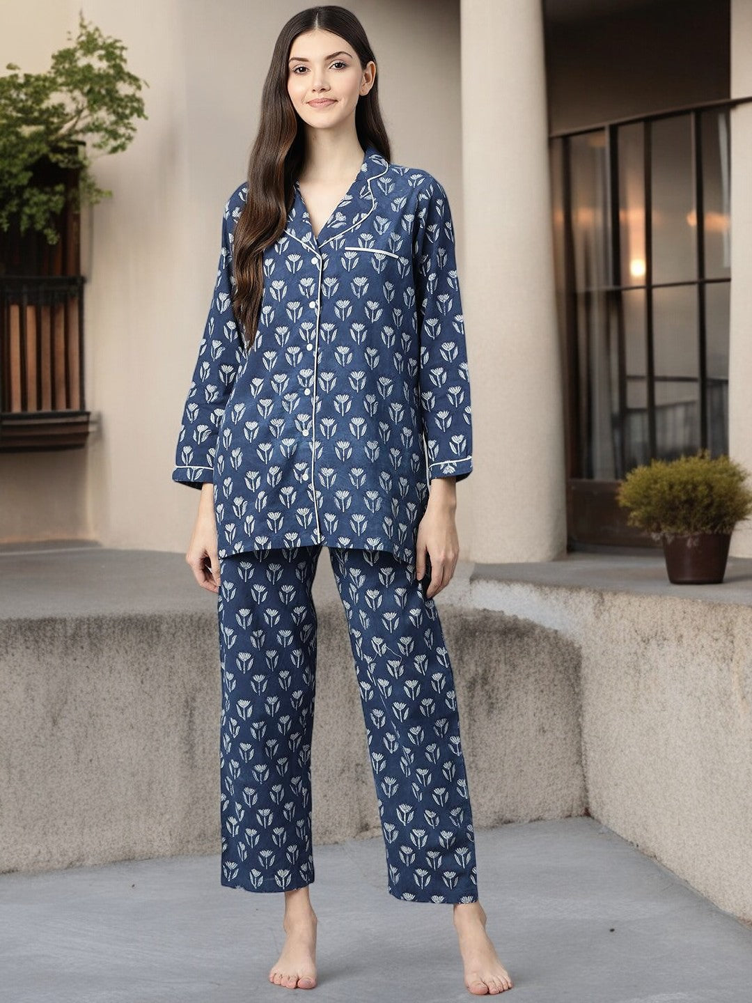 Indigo Hand Block Pure Cotton Night Suit Buy Women Clothing