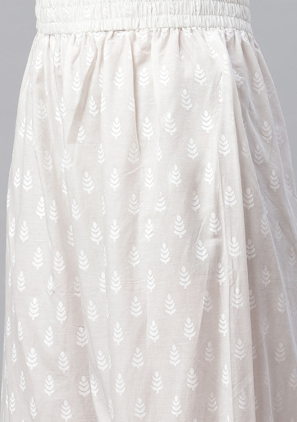 White Printed Cotton Kurti With Palazzo Set
