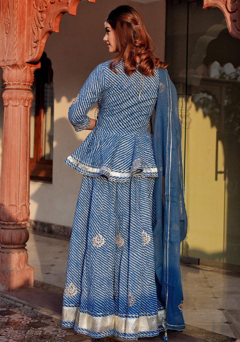 Blue Lehriya lehenga dupatta set