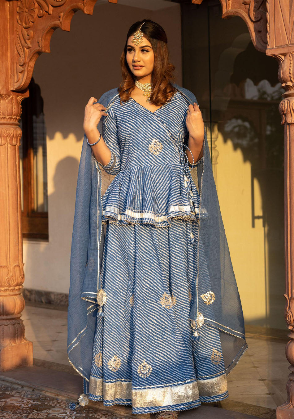 Blue Lehriya lehenga dupatta set