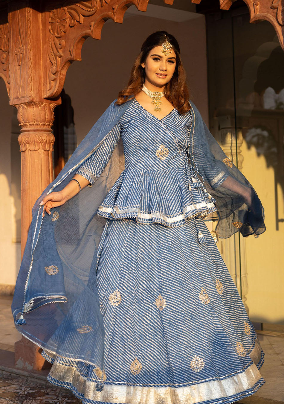 Blue Lehriya lehenga dupatta set