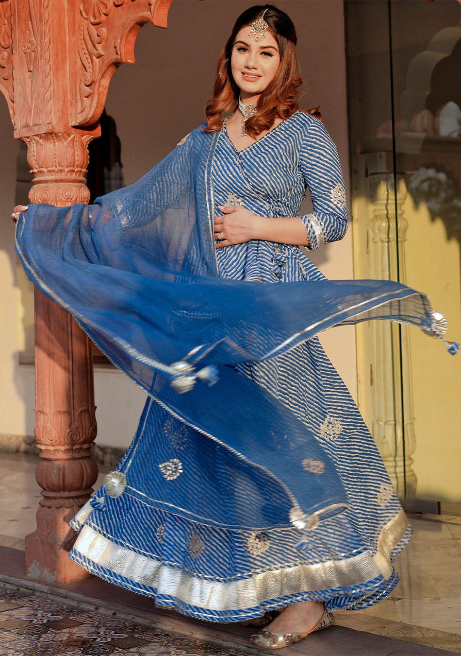 Blue Lehriya lehenga dupatta set