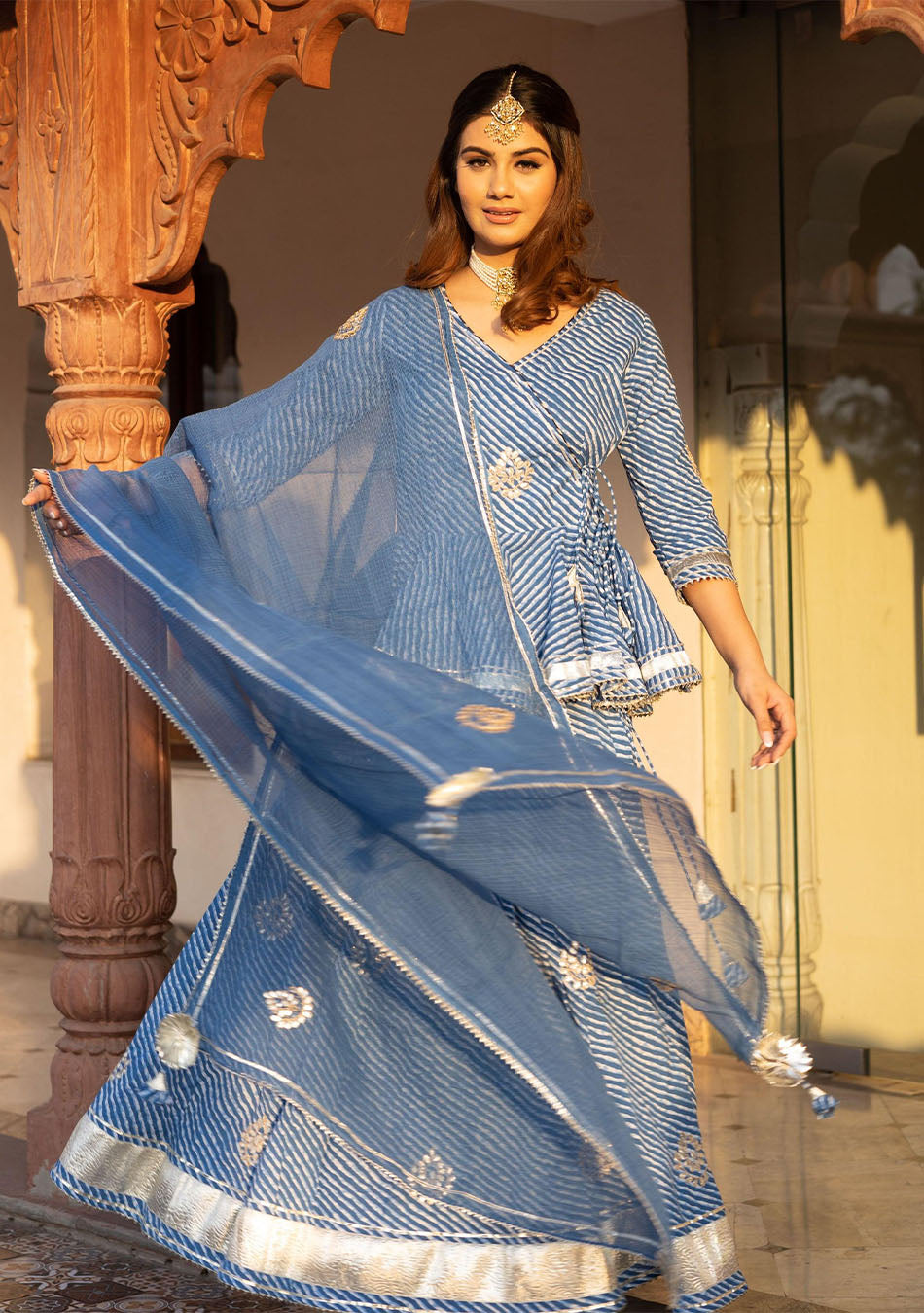 Blue Lehriya lehenga dupatta set