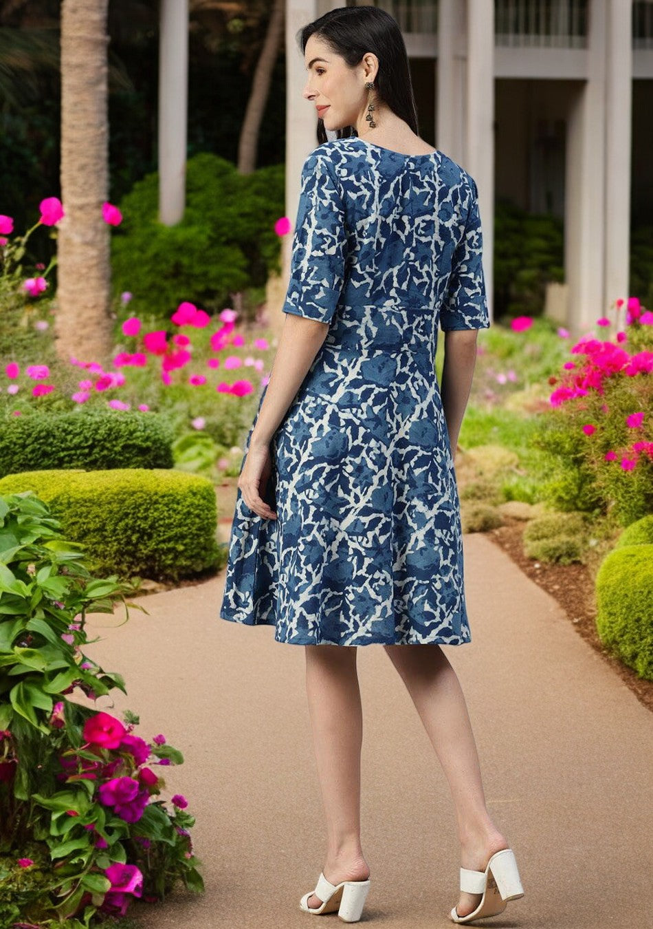 Indigo Hand Block Printed Short Dress