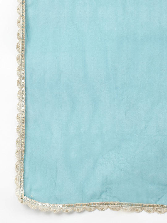 Teal Green Velvet Hand-Work Kurta and Pant Set with Organza Dupatta