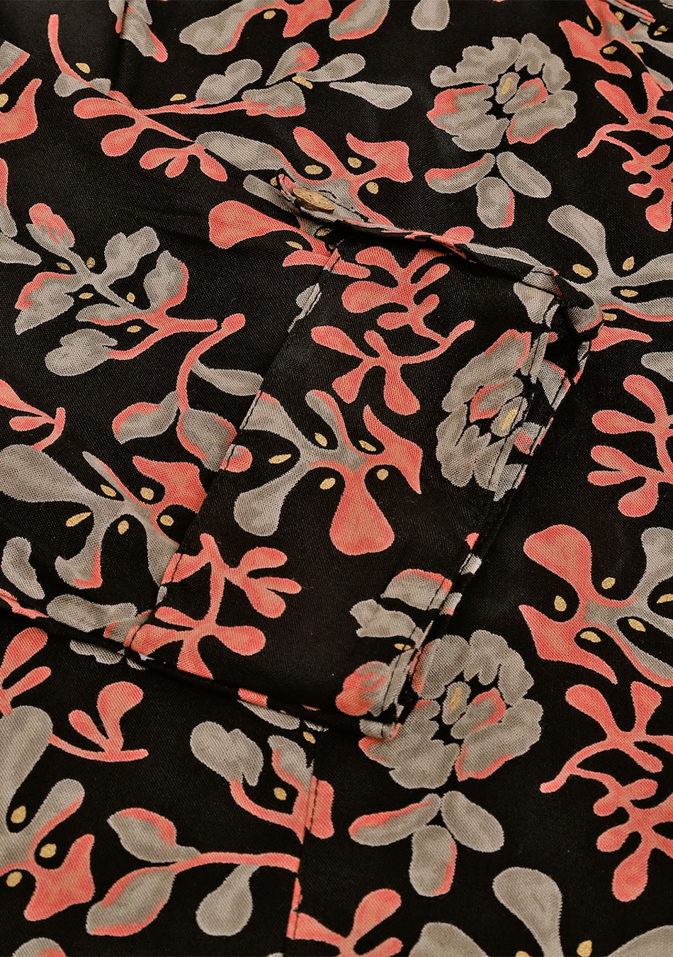 Black Floral Printed Rayon Shirt Style Top