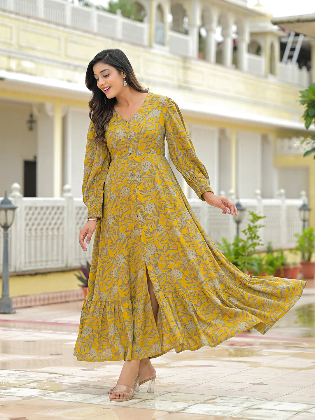 Aravalii Mustard Rayon Flare Dress