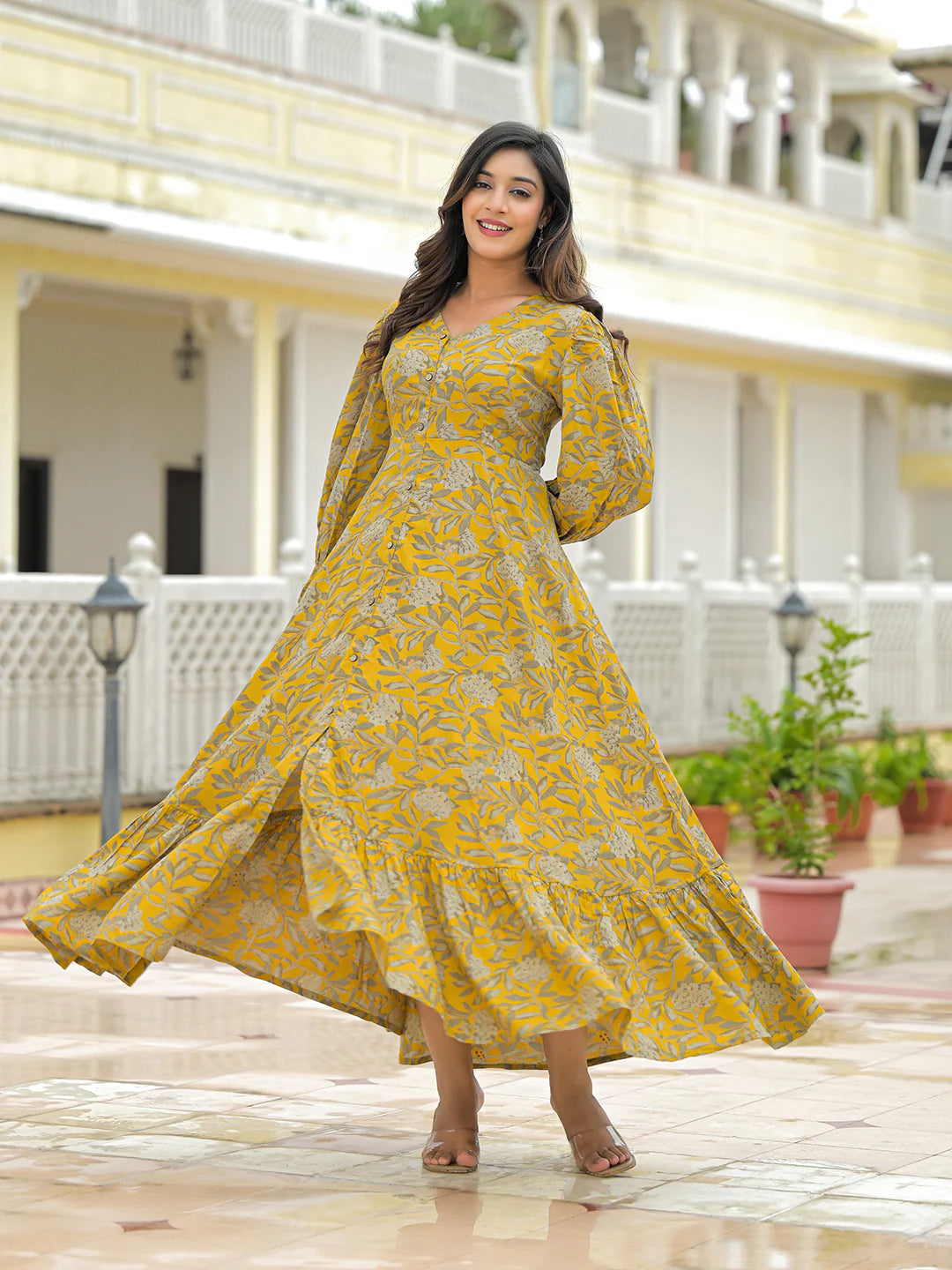 Aravalii Mustard Rayon Flare Dress