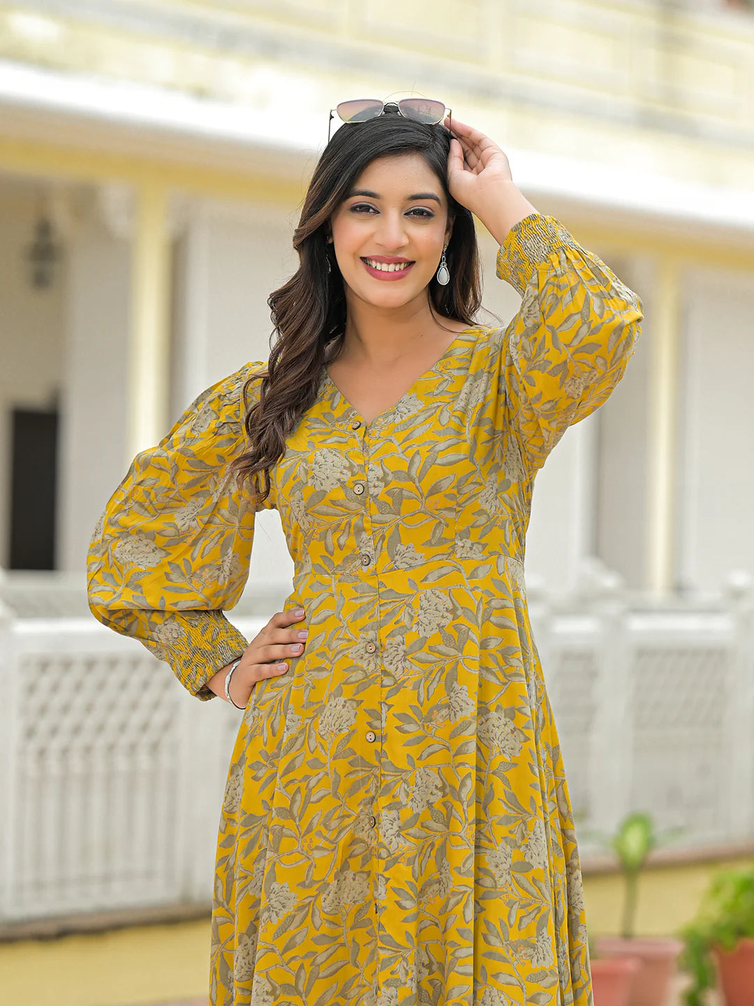 Aravalii Mustard Rayon Flare Dress