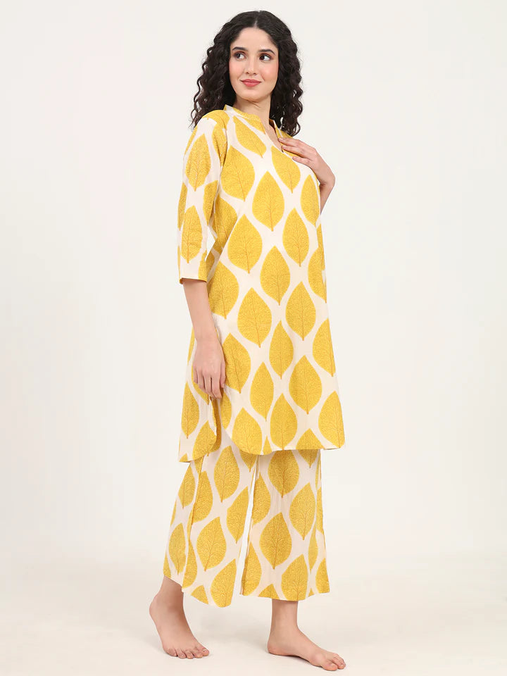 Cream Kurti with Pyjamas Night Suit Sets
