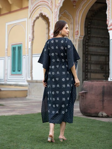 Black Floral Print Kaftan