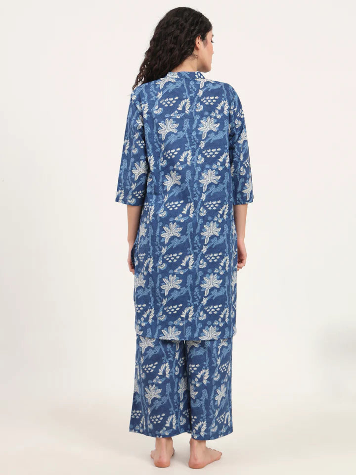 Blue Kurti with Pyjamas Night Suit Sets