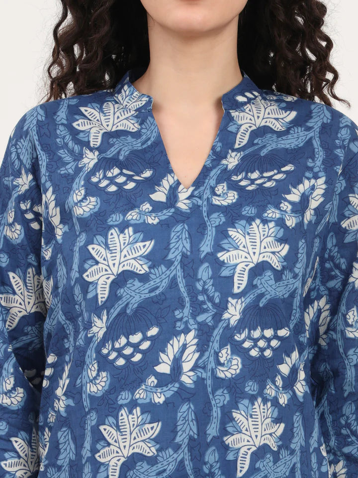 Blue Kurti with Pyjamas Night Suit Sets