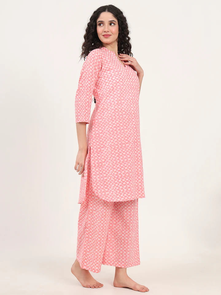 Peach Kurti with Pyjamas Night Suit Sets