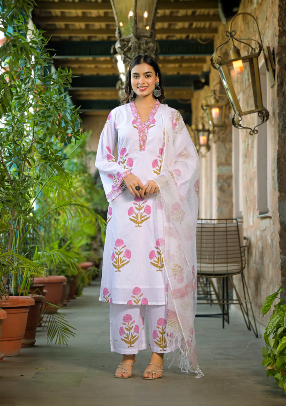 Pink Meadow Handblock Kurta Set
