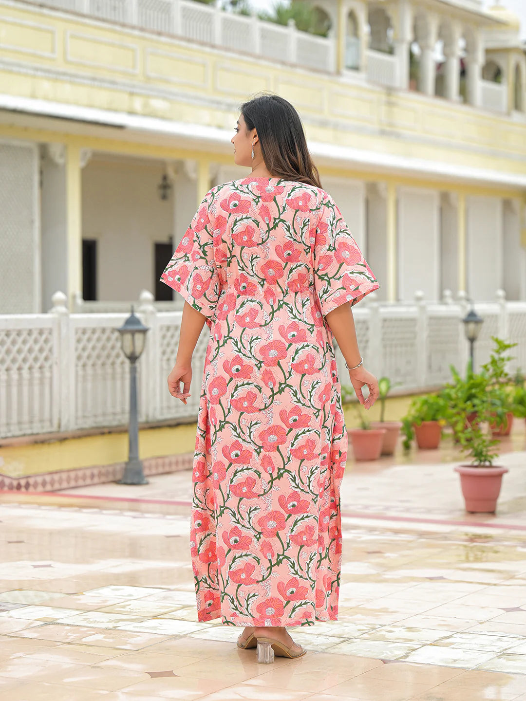 Aravalii Pink Cotton Kaftaan Dress